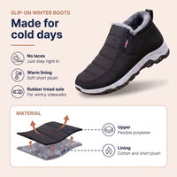 Women's Winter Boots - Slip-On Plush Lined Ankle Boots - No Laces