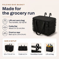 Bike Basket Front or Rear - Folding Wire Basket - Removable Carry Bag