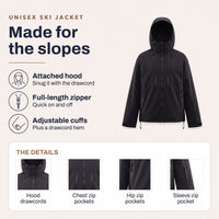 Ski Jacket - Unisex Hooded Snow Jacket - Full Zip with Zip Pockets