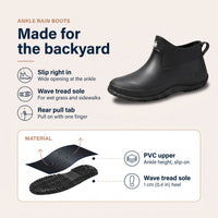 Ankle Rain Boots - Slip-On Short Garden Boots for Women - Wave Tread