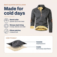 Quarter Zip Pullover Mens - Sherpa Lined Knit Sweater - Elbow Patches
