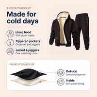 Mens Tracksuit - Plush Lined Hooded Jacket & Joggers - 2 Piece Set