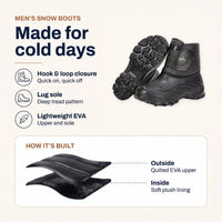 Mens Snow Boots - Plush Lined Winter Boots - Hook & Loop Closure