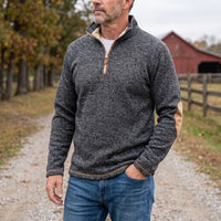 Quarter Zip Pullover Mens - Sherpa Lined Knit Sweater - Elbow Patches