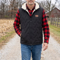 Mens Vest with Hood - Plush Lined Full Zip - Zippered Hand Pockets