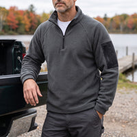 Half Zip Fleece Pullover - Men's Stand Collar Fleece - Sleeve Pocket