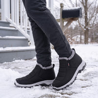 Women's Winter Boots - Slip-On Plush Lined Ankle Boots - No Laces