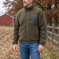 Mens Fleece Jacket - Sherpa Fleece Full Zip - Stand Collar & Chest Pocket