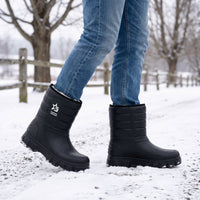 Mens Snow Boots - Fleece Lined Rubber Boots - Slip On Lug Sole