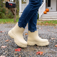 Women's Ankle Rain Boots - Slip-On Platform Sole - Easy to Rinse Clean