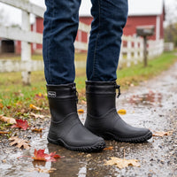 Rain Boots for Men & Women - Short Ankle Slip-On Wellies - Drawstring Top