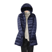 Womens Long Puffer Coat - Packable Down, Detachable Hood - Light & Warm