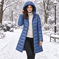 Womens Long Puffer Coat - Packable Down, Detachable Hood - Light & Warm