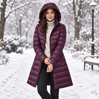 Womens Long Puffer Coat - Packable Down, Detachable Hood - Light & Warm