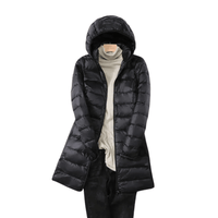Womens Long Puffer Coat - Packable Down, Detachable Hood - Light & Warm