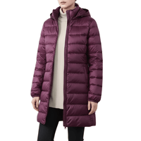 Womens Long Puffer Coat - Packable Down, Detachable Hood - Light & Warm
