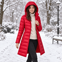 Womens Long Puffer Coat - Packable Down, Detachable Hood - Light & Warm