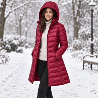 Womens Long Puffer Coat - Packable Down, Detachable Hood - Light & Warm