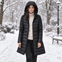 Womens Long Puffer Coat - Packable Down, Detachable Hood - Light & Warm