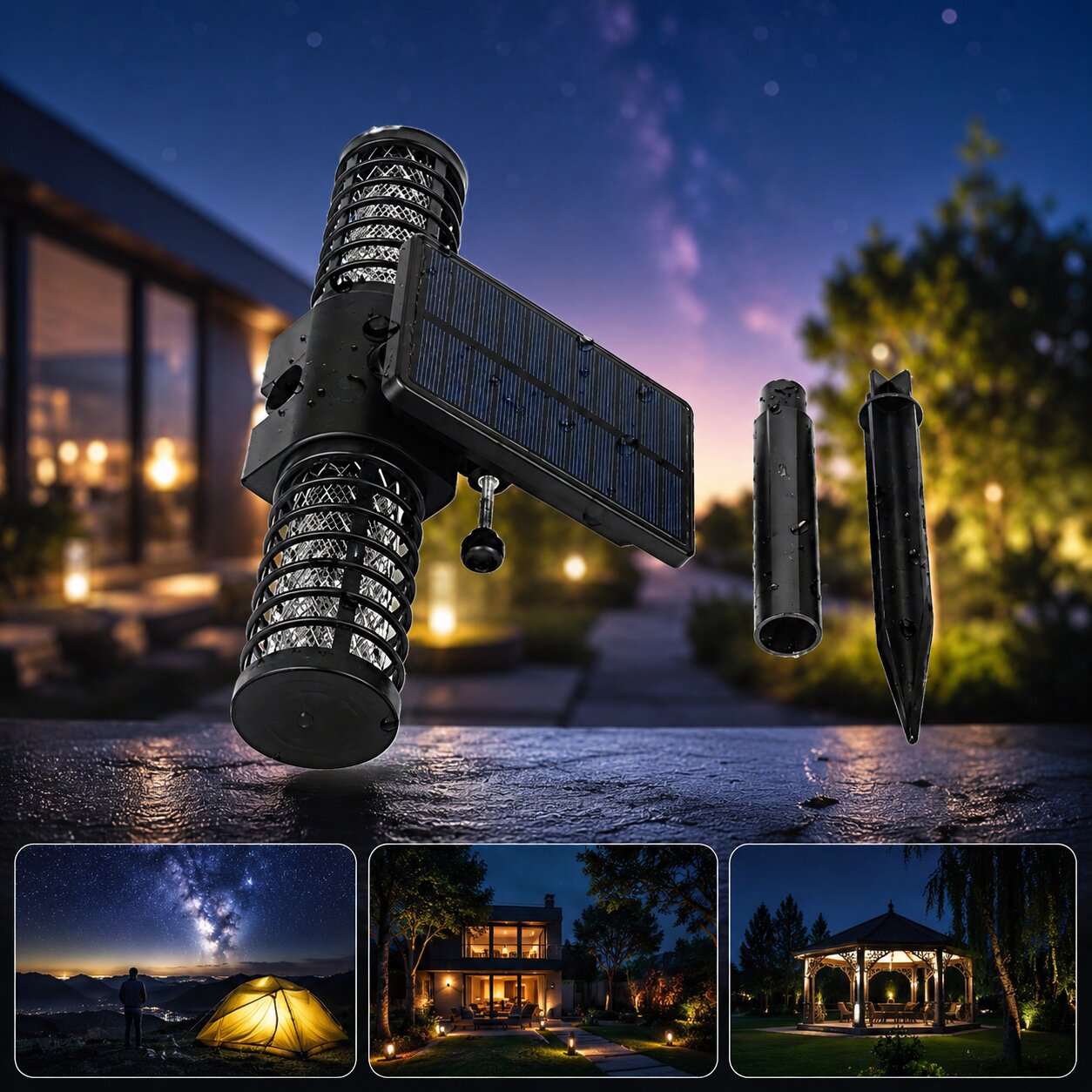 Solar Mosquito Lamp Outdoor - Bug Zapper Ground Stake - Waterproof UV