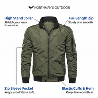 Bomber Jacket - Men's Stand Collar Jacket - Zip Sleeve Pocket
