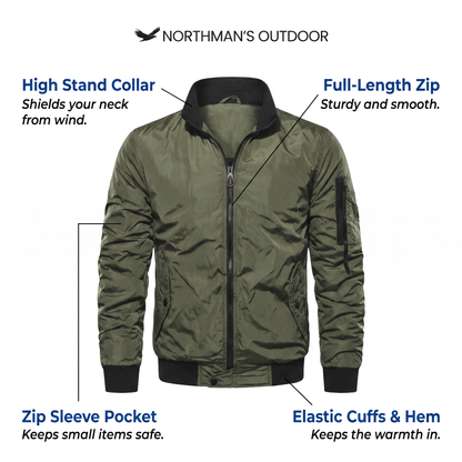 Bomber Jacket - Men's Stand Collar Jacket - Zip Sleeve Pocket