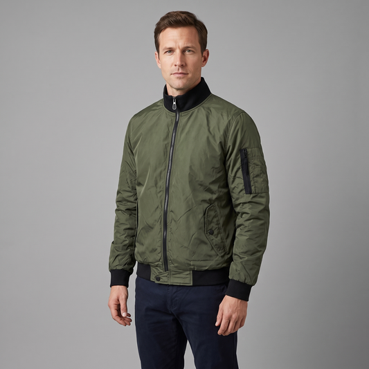 Bomber Jacket - Men's Stand Collar Jacket - Zip Sleeve Pocket