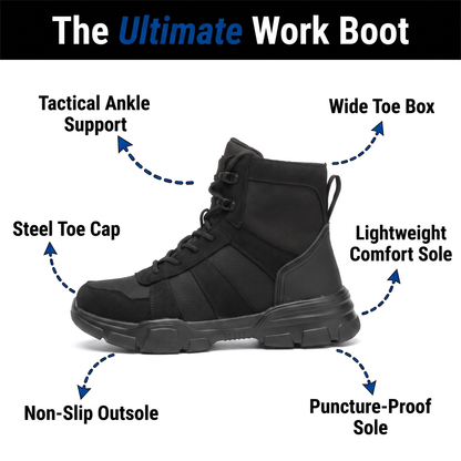 Steel Toe Work Boots - Puncture-Proof Tactical Safety Boots - Non-Slip