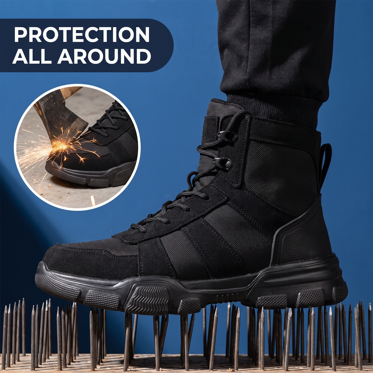 Steel Toe Work Boots - Puncture-Proof Tactical Safety Boots - Non-Slip