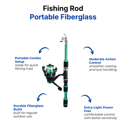 Fishing Rod – Spincast Combo – Portable Fiberglass