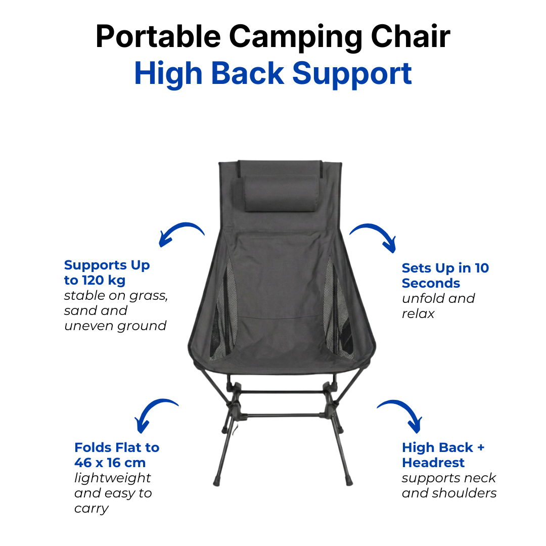 Portable Camping Chair – Foldable Design – High Back Support