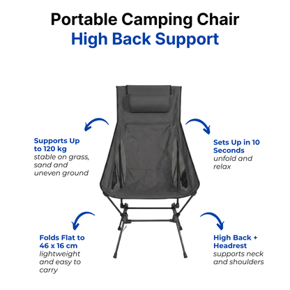 Portable Camping Chair – Foldable Design – High Back Support