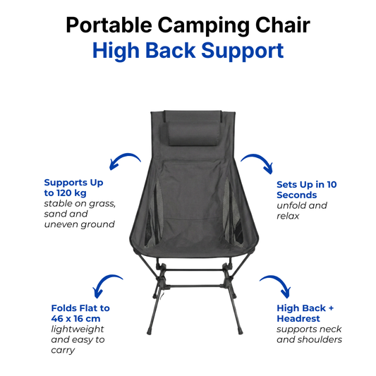 Portable Camping Chair – Foldable Design – High Back Support