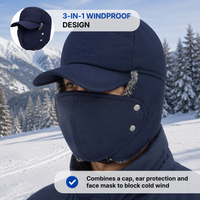 Windproof Trapper Hat with Ear Flaps and Face Mask - 3-in-1 Design