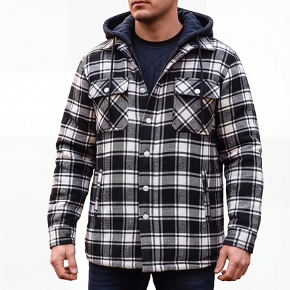Men's Flannel Jacket - Windproof & Quilted Lined - Hooded