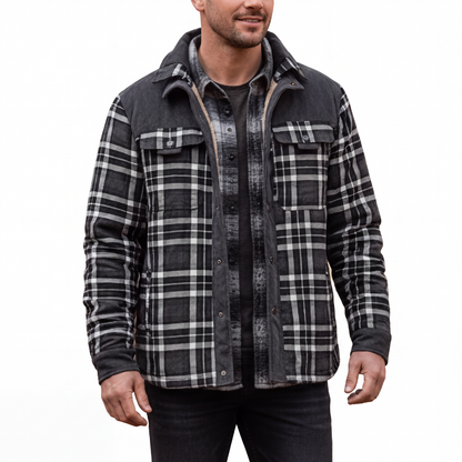 Men's Flannel Shirt Jacket - Sherpa Fleece Lined - Windproof