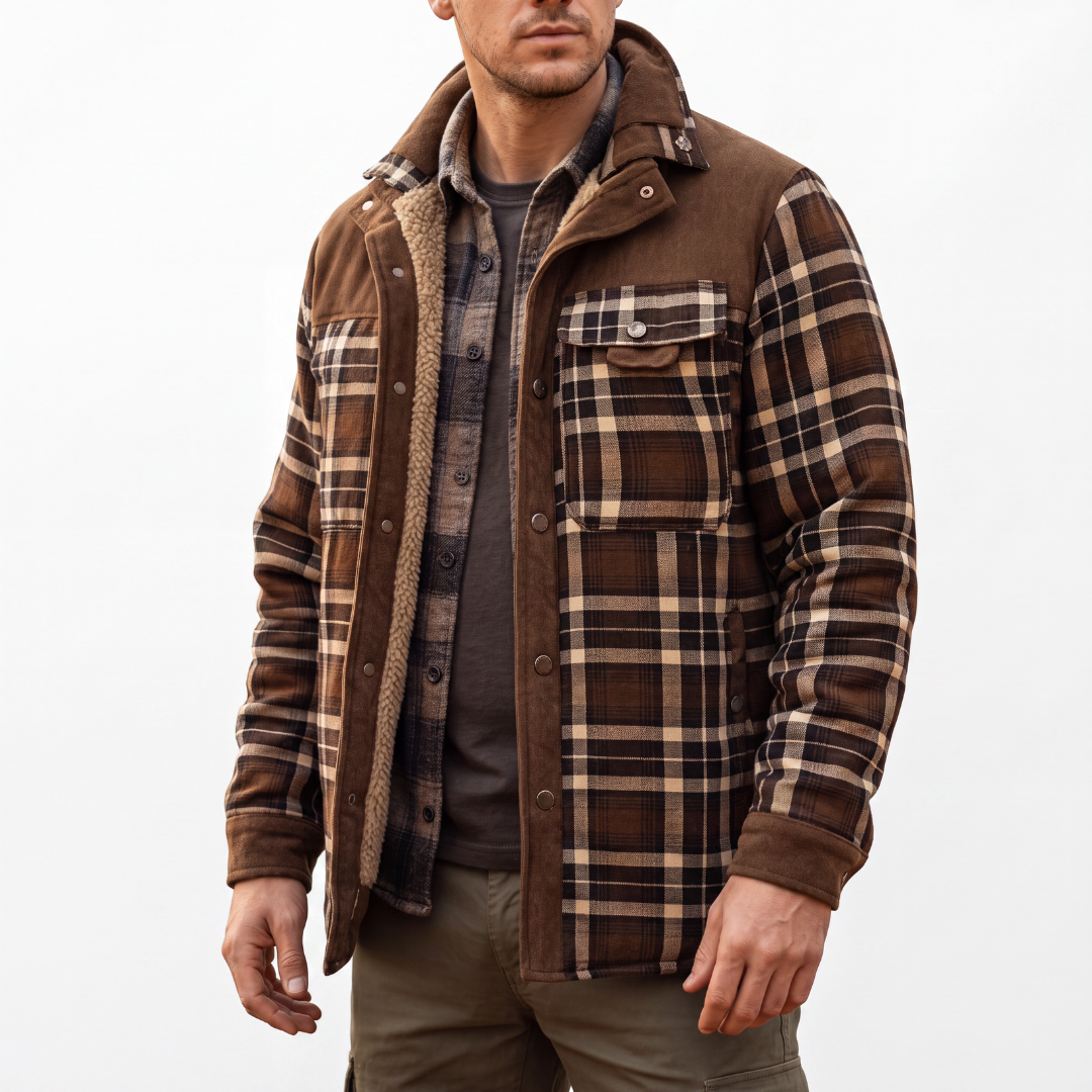 Men's Flannel Shirt Jacket - Sherpa Fleece Lined - Windproof