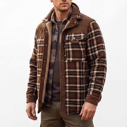 Men's Flannel Shirt Jacket - Sherpa Fleece Lined - Windproof