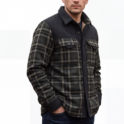 Men's Flannel Shirt Jacket - Sherpa Fleece Lined - Windproof