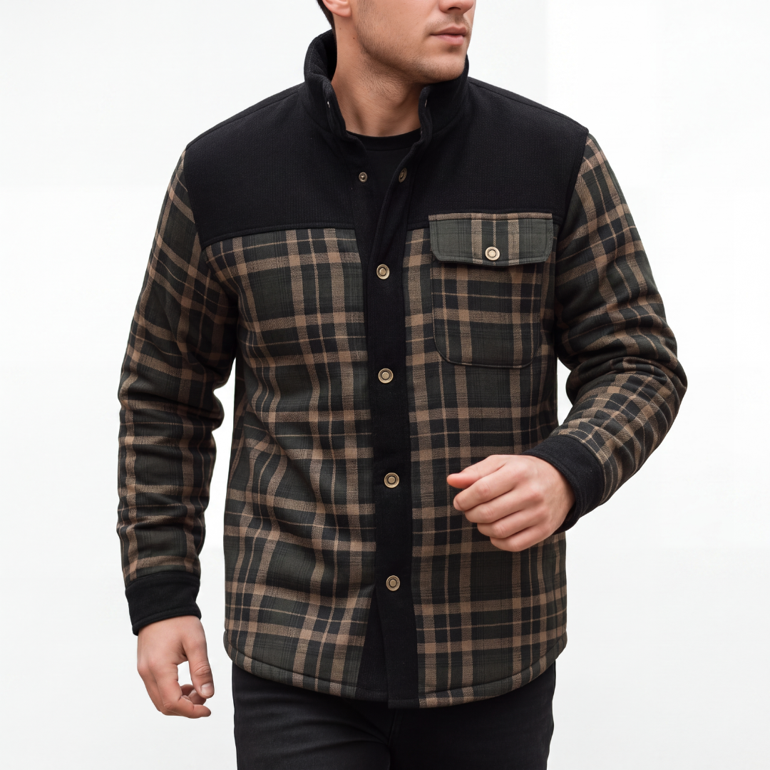 Men's Flannel Jacket - Sherpa Lined & Windproof - Classic Plaid