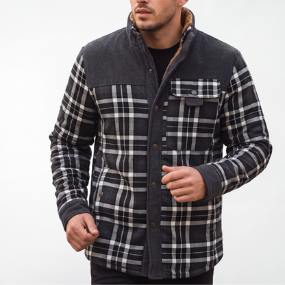 Men's Flannel Jacket - Sherpa Lined & Windproof - Classic Plaid