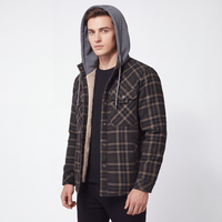 Men's Flannel Jacket with Hood - Sherpa Lined - Windproof Plaid