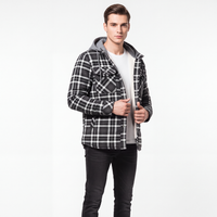 Men's Flannel Jacket with Hood - Sherpa Lined - Windproof Plaid