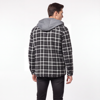 Men's Flannel Jacket with Hood - Sherpa Lined - Windproof Plaid