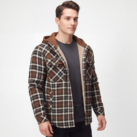 Men's Flannel Jacket with Hood - Sherpa Lined - Windproof Plaid