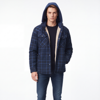 Men's Flannel Jacket with Hood - Sherpa Lined - Windproof Plaid