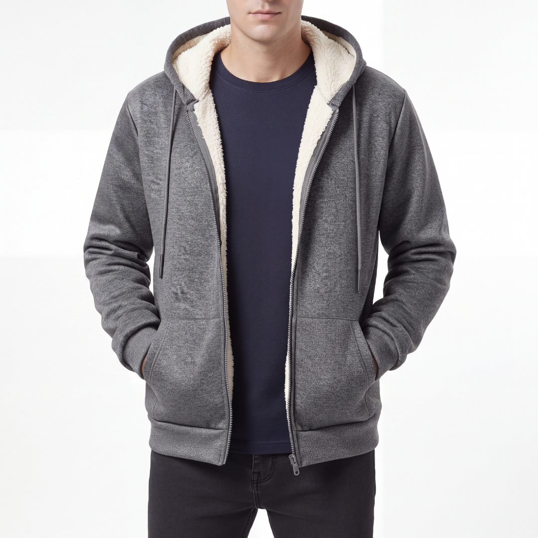 Men's Zip Up Hoodie - Sherpa Lined & Windproof - Warm Fleece Jacket