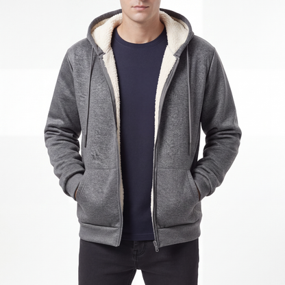 Men's Zip Up Hoodie - Sherpa Lined & Windproof - Warm Fleece Jacket
