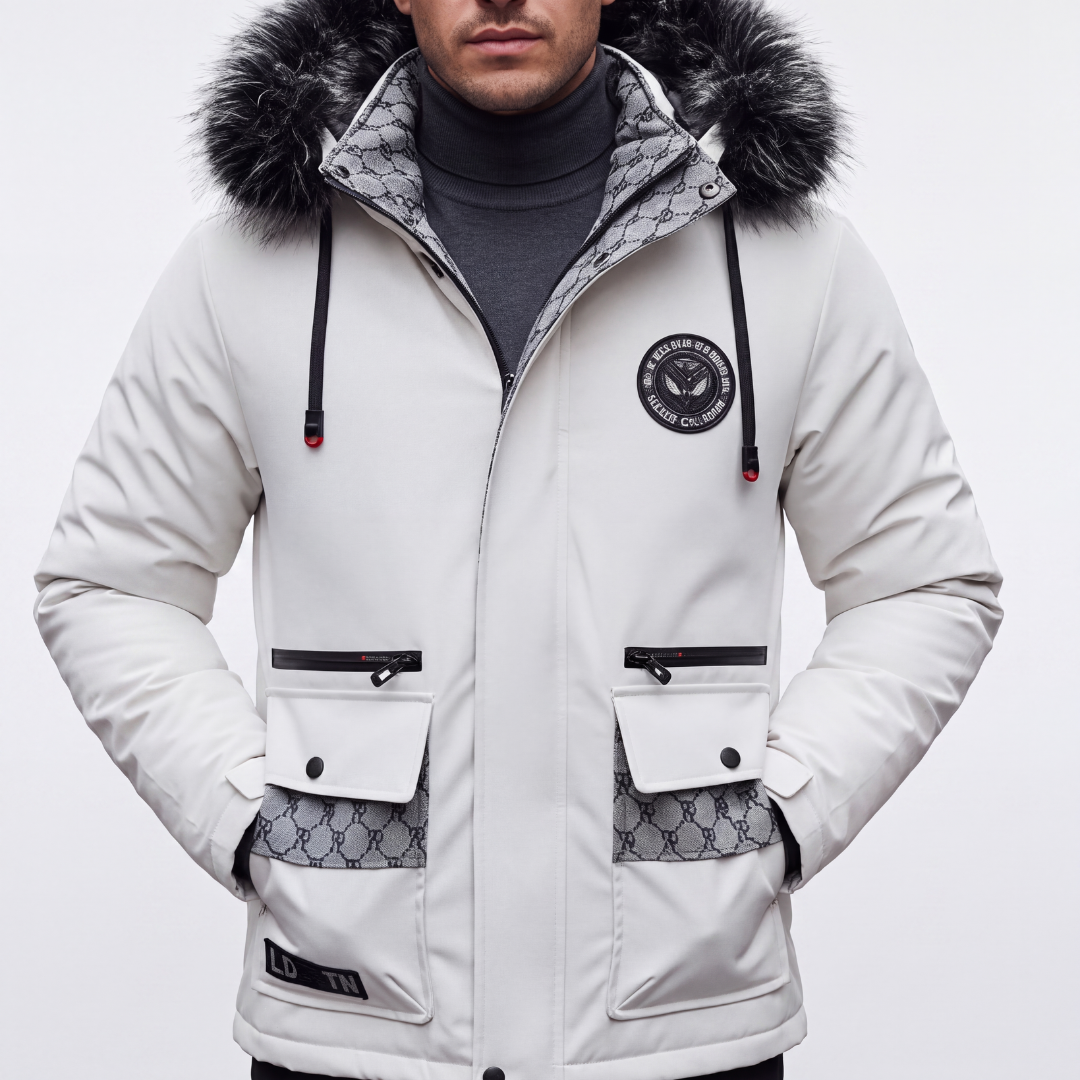 Men's Hooded Winter Coat - Waterproof & Windproof - Faux Fur Trim