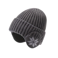 Beanie with Ear Flaps - Unisex Knit - Snowflake Pattern